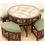 Aakriti Arts Dining Table and 4 Stools with Dhokra Brass and warli art work, Green, geen upholstery and wooden brown, table height 20  dia 36  inch stool 17 x17 x12  inch 