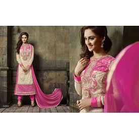 Crystal Collection Salwar Suit Semi Stitched Pink, pink, georgette