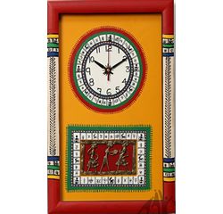 Aakriti Arts WALL CLOCK WITH GLASS, yellow red, 15x10  g