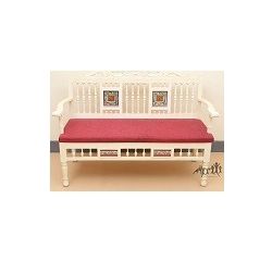 Aakriti Arts Sofa Chair Double Teak Wood with Dhokra Brass Work, maroon red, 51 x19.5 x33  inch sitting space 46 inch