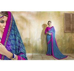 Mannat Collection Printed Georgette Sarees Blue, blue, georgette, printed