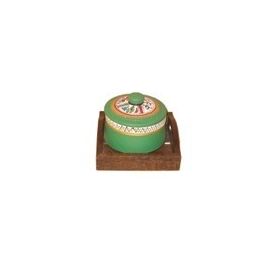 Aakriti Arts Wooden Tray with Terracota Jaar Single, green, 5x5 