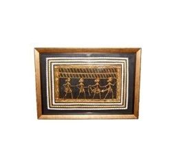 Aakriti Arts Handcrafted Dhokra Warli Wall Frame with Glass 8x11 inch, black and golden brown, 8x11 