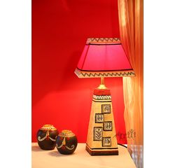 Handpainted Wooden Lamp 10 inch with Shade by Aakriti Arts, shimmer gold, 10 