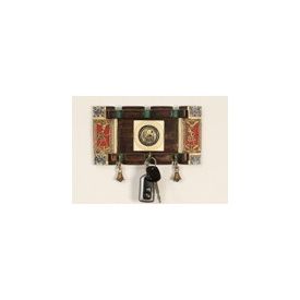 Aakriti Arts Handcrafted Key Hook Pannel with Dhokra Madhubani Work 5x9 inch, wooden brown, 5x9 