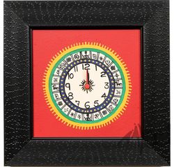 Aakriti Arts Handpainted Wall Clock with Warli work 9x9 inch, red black, 9x9 
