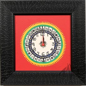 Aakriti Arts Handpainted Wall Clock with Warli work 9x9 inch, red black, 9x9 