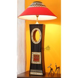 Aakriti Arts Handicraft Wooden Lamp 18 inch With Shade, black, 18  