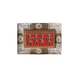 Aakriti Arts Handcrafted Dhokra Warli Wall Frame without Glass 7x10 inch, brown, 7x10 