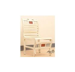 Aakriti Arts Chair Single Teak Wood White with Dhokra Brass Work, white, 19.5 x18 x32  inch