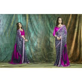 Mannat Collection Printed Georgette Sarees Grey & Pink, grey & pink, georgette, printed