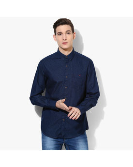 Wills Lifestyle Printed Slim Fit Casual Shirt, 44,  navy blue