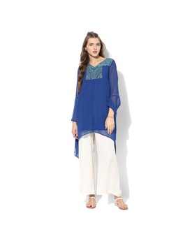 Global Desi Embroidered Polyester Tunic, xs,  blue