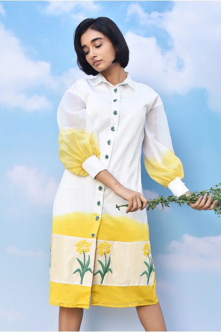 DAFFODIL SHIRT DRESS, white & yellow, s