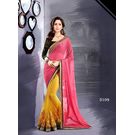 Kmozi Latest Designer Saree, pink and yellow