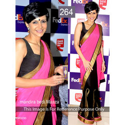 Kmozi Bollywood Replica Designer Saree, pink and black
