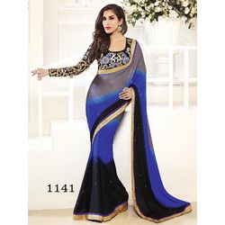 Kmozi Fancy Saree Buy Online Shopping, blue and black