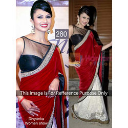 Kmozi Replica Divyanka Designer Saree, red and white