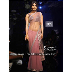 Kmozi Priyanka Chocklate Color Designer Saree, light pink