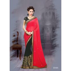 Kmozi New Fancy Designer Saree, red and black