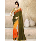 Kmozi New Designer Saree Buy Online, green and pink