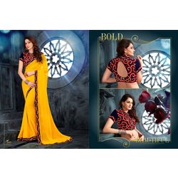 Kmozi Fancy Designer Embroide Saree Buy Online, yellow