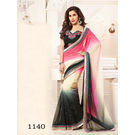 Kmozi Georgette Saree, pink and black