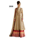 Kmozi Net Heavy Embroide Floor Touch Golden Anarkali Suit, red and cream