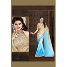Kmozi Fancy Designer Saree Buy Online, skyblue and light coffee