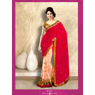 Kmozi New Fancy DesignerLight Saree, red and light pink