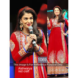 Kmozi Aishwarya Rai Gorgeous Embroide Georgette Dress Material- Online Shopping, red