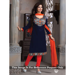 Kmozi Designer Dress Material, blue and orange