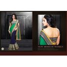 Kmozi Fancy Designer Georgette Saree, blue and green
