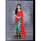 Kmozi New Arrival Designer Saree, red and green and blue