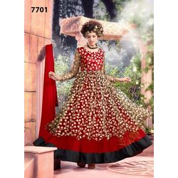 Kmozi Latest Gown Style Net Brasso Anarkali Suit, red