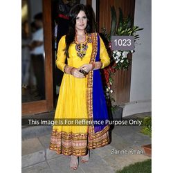 Kmozi Zarine Khan Latest Designer Anarkali Dress, yellow