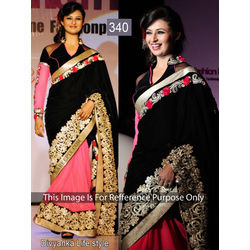 Kmozi Divyanka Life Style Designer Saree, black and pink