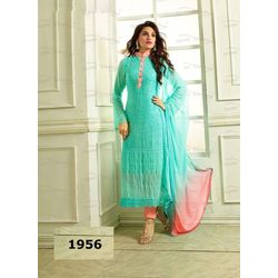 Kmozi Pure Chiffon Heavy Embroidery Work Dress Material, blue and peach