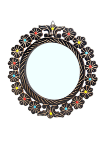 Fab Handicraft Wooden Mirror Decorative Mirror (Round)