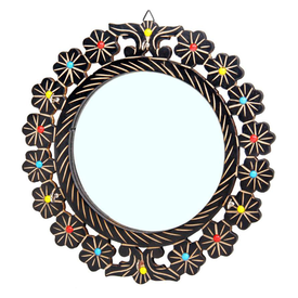 Fab Handicraft Wooden Mirror Decorative Mirror (Round)