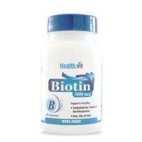 HealthVit Biotin 5000mcg 60 Capsules For Hair, Skin & Nails