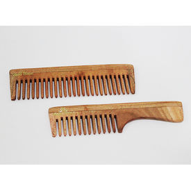 Vedic Delite Neem Wooden Combo: Wide Tooth & Grooming Comb with Handle