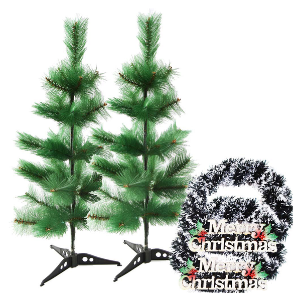 Creativity Centre Pack Of Two Christmas Pine Tree With Merry Christmas Wall Hanging