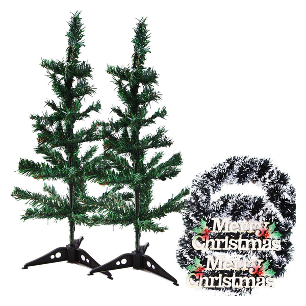 Creativity Centre Pack Of Two Artificial Christmas Tree With Merry Christmas Wall Hanging