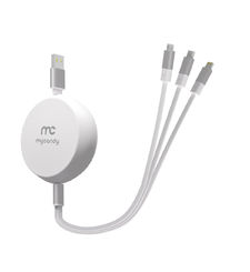 MYCANDY RETRACTABLE 3 IN 1 CHARGE AND SYNC 1M CABLE,  white