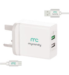 MYCANDY DUAL PORT TRAVEL CHARGER (QC 3),  white