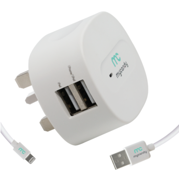 MYCANDY CERTIFIED APPLE TRAVEL CHARGER WITH LIGHTNING CABLE,  white