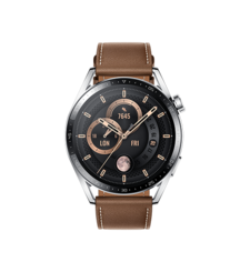 HUAWEI WATCH GT 3,  stainless steel with brown leather strap, 46mm