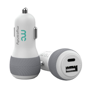 MYCANDY CAR CHARGER 20W DUAL LIGHTNING AND USB WITH C TO MFI CABLE,  white