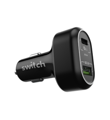 SWITCH DUAL CAR CHARGER QC3.0 TYPE C PD 45W,  black
